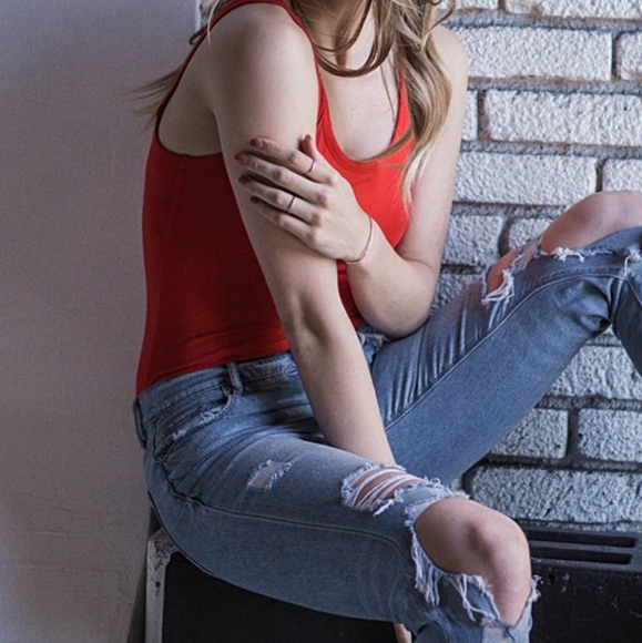 Red Tank Sleeveless Bodysuit - Picture 2 of 5